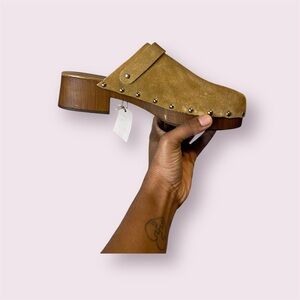 Women’s Suede Studded Clog Mule in Tan